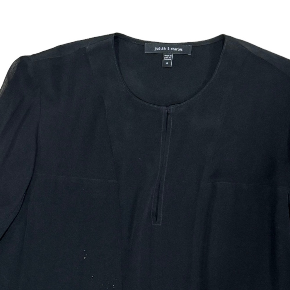 Judith & Charles Black Silk Pullover Blouse With Sheer Sleeves Size 8 - Picture 5 of 9